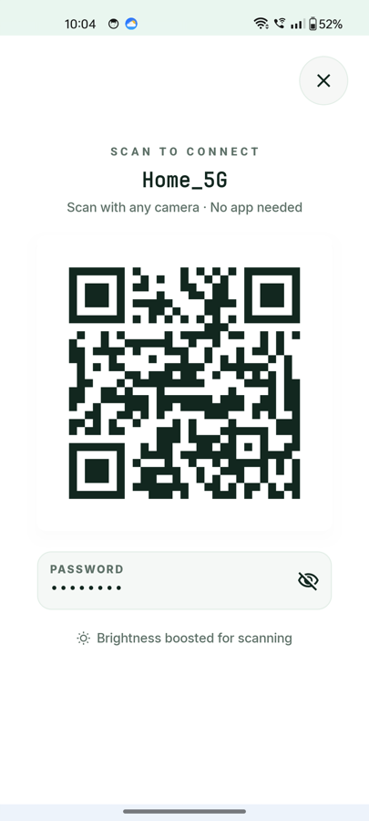 Full-screen Scan Mode with the QR code enlarged